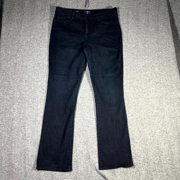 NYDJ Denim - NYDJ Billie Mini Bootcut Jeans Size 16 Black Mid Rise Stretch Lift Tuck Mom Prep